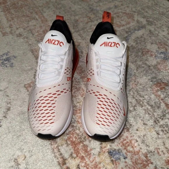 Women’s Nike Air Max 270 White and Orange with Black Accents - Picture 2 of 8